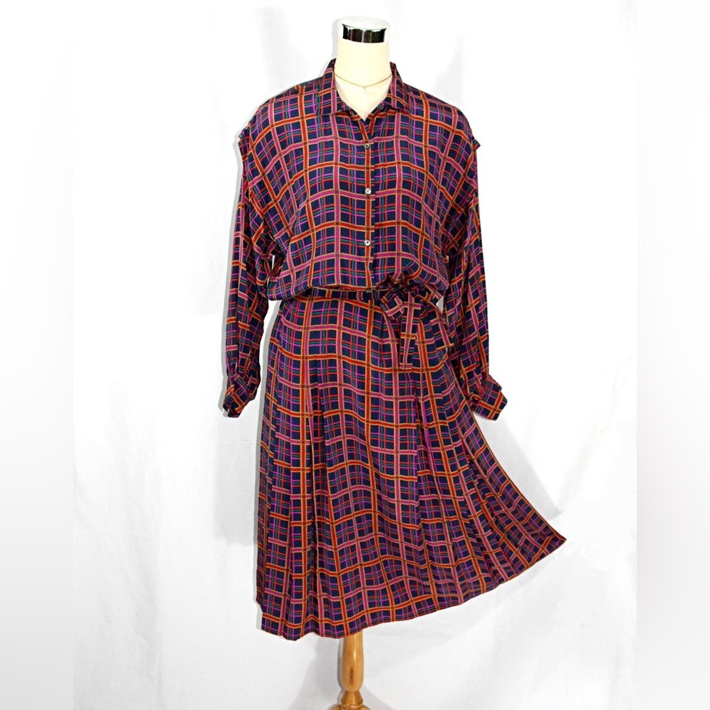 100% Silk Jack‎ Mulqueen Vintage Size 10 1970-1980 style dress jewel tones - Picture 2 of 6